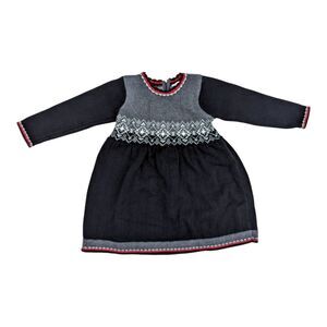 Hanna Andersson black gray sweater dress winter holiday fair isle girls size 3T